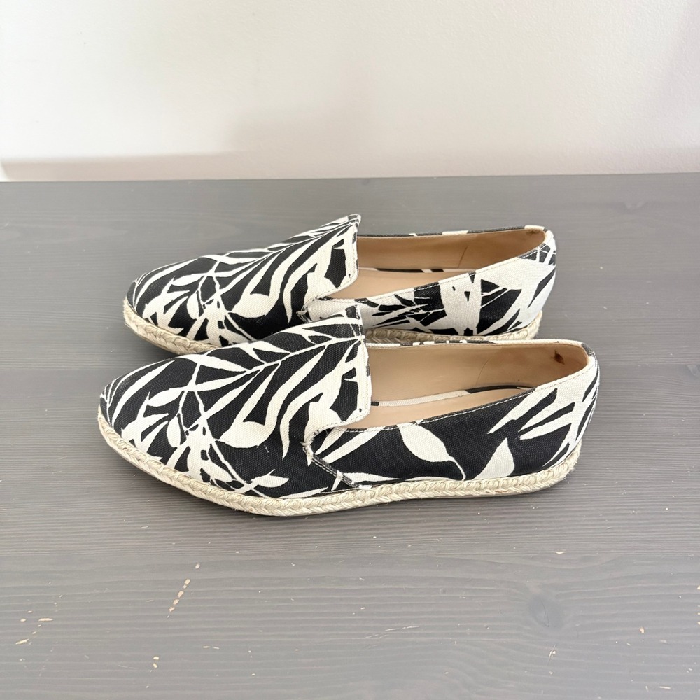 M.Gemi Espadrilles Agio 39.5 Black White Tropical Floral Print Slip On Loafers - Picture 14 of 14